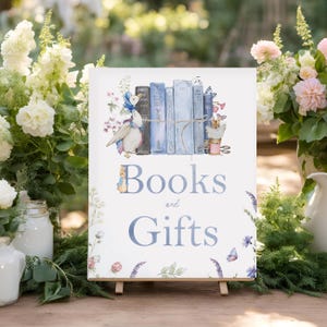Cartello Baby Shower Peter Rabbit Blu / Cartello Libri Peter Rabbit per Bambini / Cartello Tavolo Regalo Peter Rabbit