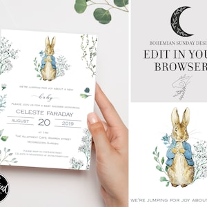 Peter Rabbit Baby Shower Invitation |  Peter Rabbit Baptism Invitation | Gender Neutral Peter Rabbit Baby Shower | Editable Peter Rabbit