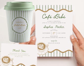 Cafe Baby Shower Invitation Set: Editable 'Baby is Brewing'
