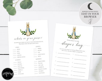 Peter Rabbit Baby Shower Games Set  | Digital Peter Rabbit Baby Shower | Peter Rabbit Baby Bingo | what's in your purse? Disney Parent Match