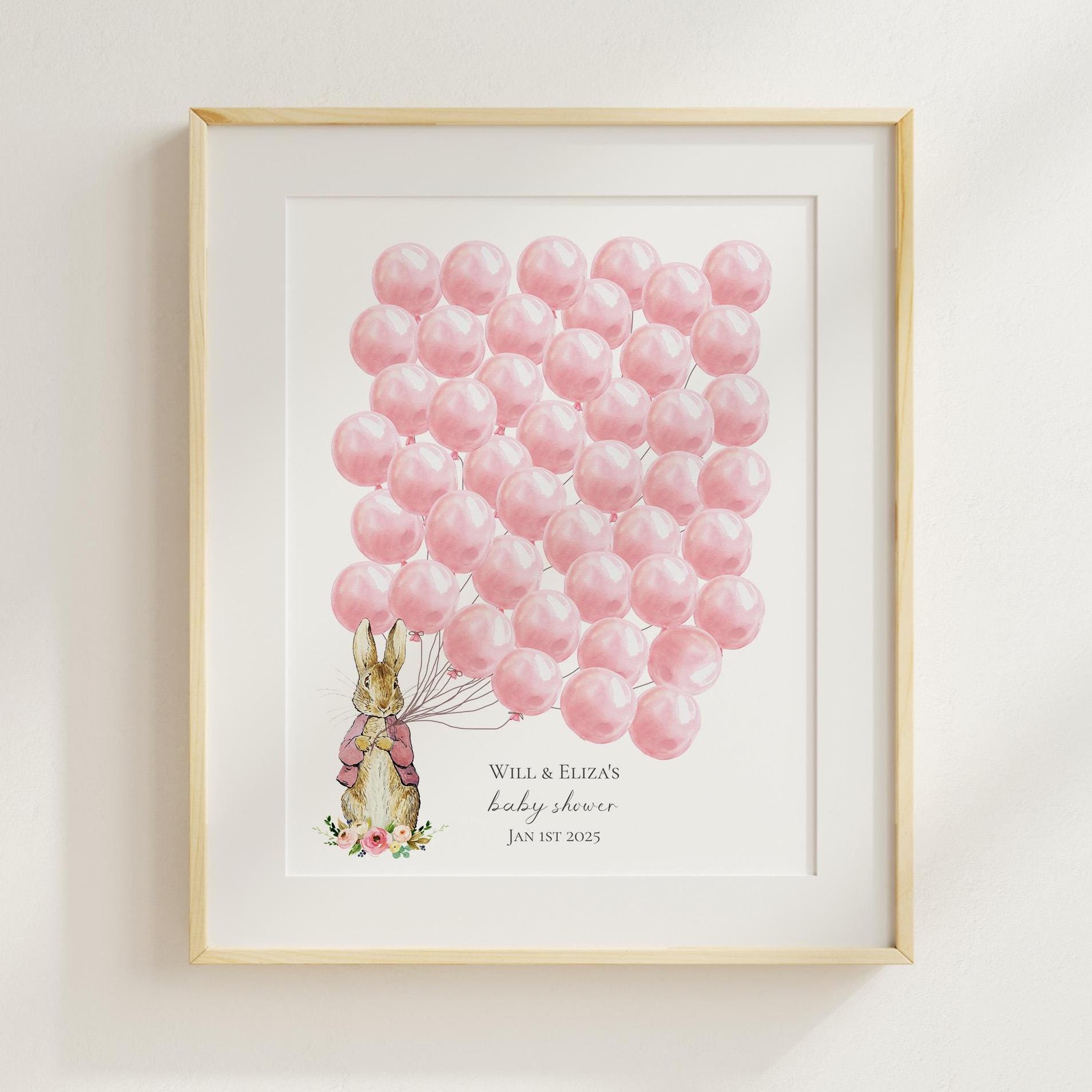 Flopsy Rabbit Balloon Guest Book Sign |  Pink Peter Rabbit Baby Shower | Peter Rabbit Birthday Guest Book | Peter Rabbit Guest Book