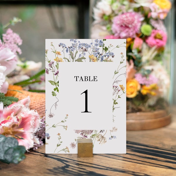 Floral Table Numbers | Wild Flower Table Numbers | Pressed Flower Wedding Table Number