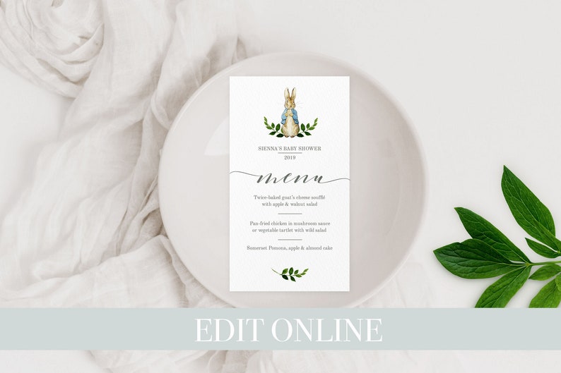 Peter Rabbit Menu Peter Rabbit Baby Shower Rabbit Baby - Etsy