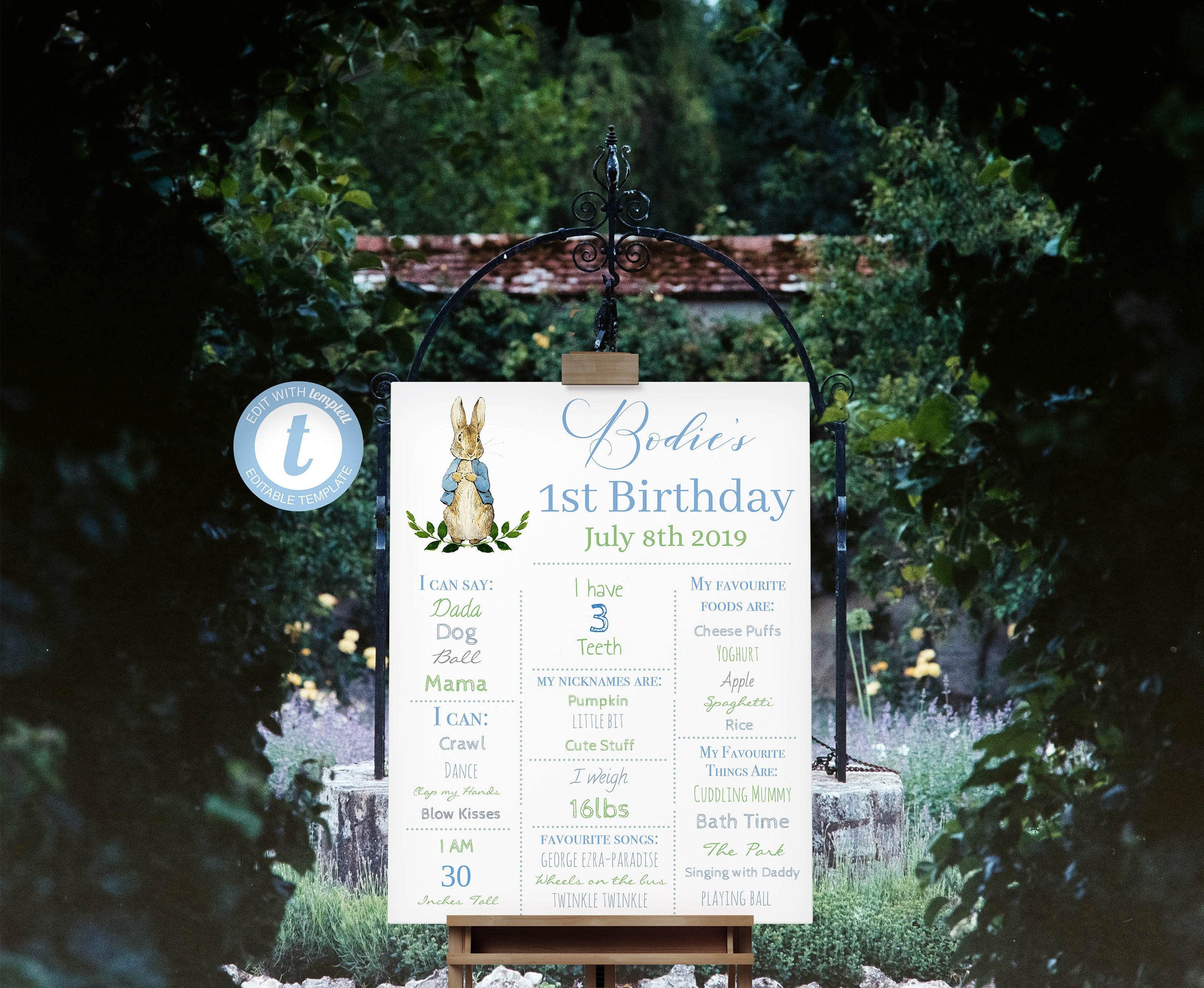 Peter Rabbit Milestone Sign Editable | Peter Rabbit 1st Birthday Sign ...