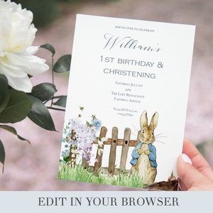 Peter Rabbit Birthday Invitation |  Peter Rabbit Baptism Invitation | Peter Rabbit Baby Shower | Editable Peter Rabbit