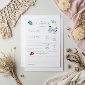Um pequeno cartão de previsão de chá de bebê Love Bug | Desejos fofos de insetos para bebê | Chá de bebê no jardim