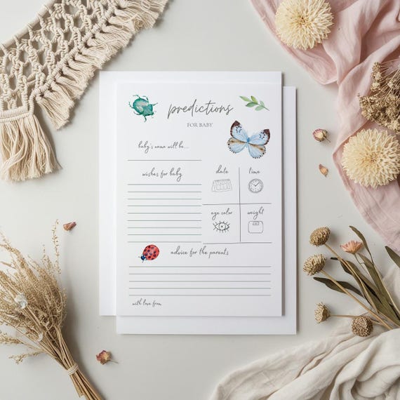 A little Love Bug Baby Shower Prediction Card | Cute Bug Wishes for baby | Garden Baby Shower