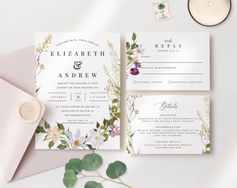 Wild Flower Wedding Invitation Set | Bohemian Wedding Invitation Set | Floral Wedding Set | Wild Wedding