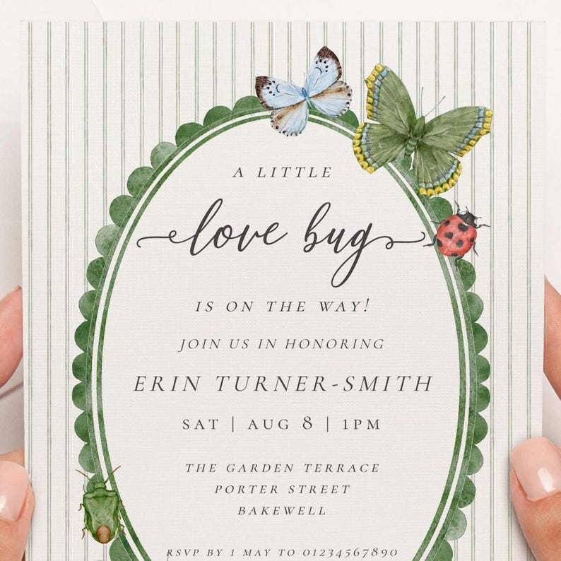 Love Bug Baby Shower Invitation: Green Stripe Bug Theme - Etsy