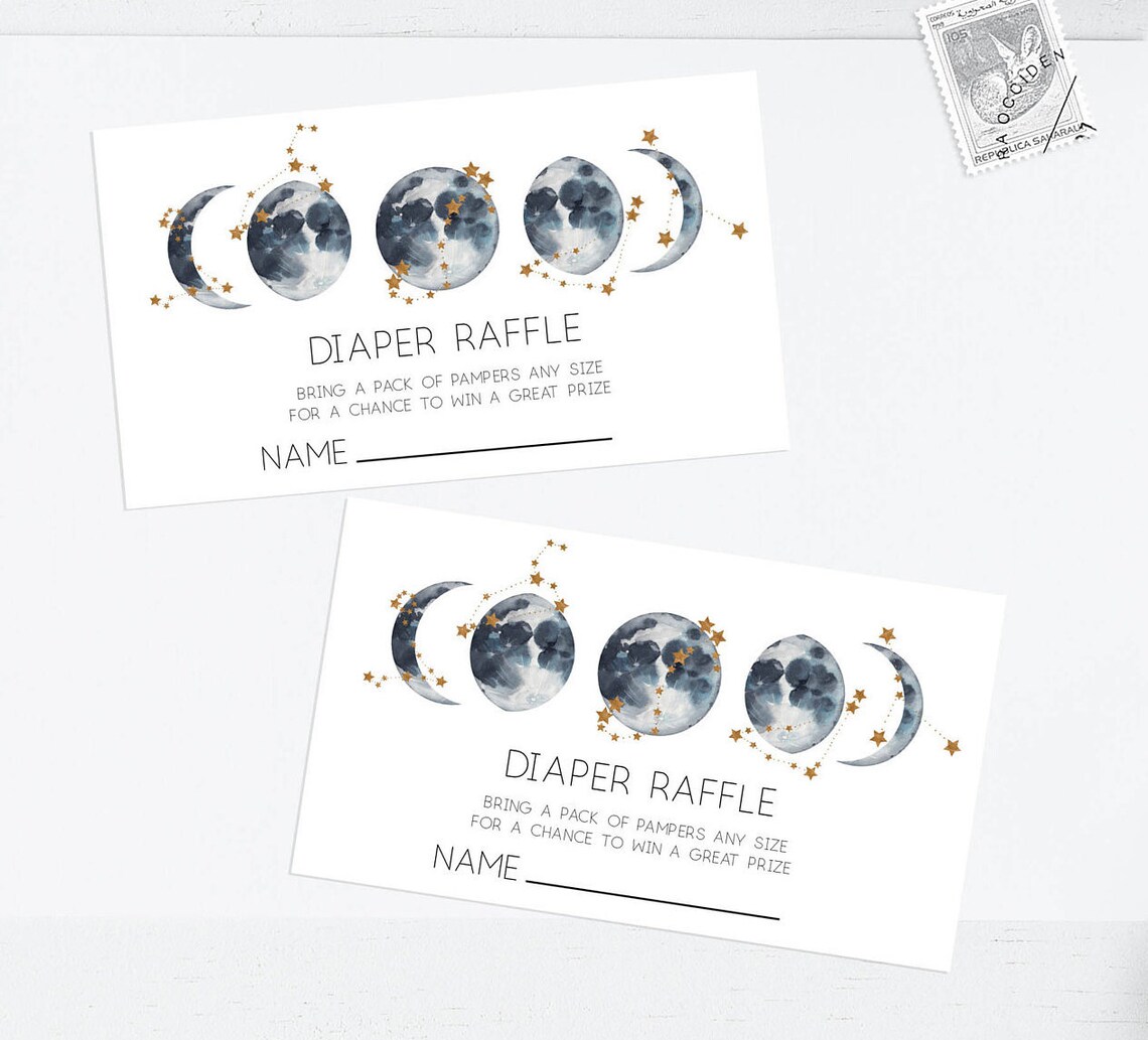 Moon Baby Shower Diaper Raffle | Celestial Baby Shower | Stars Baby ...