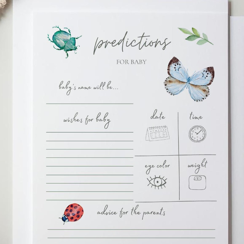 little love bug baby shower prediction cards
