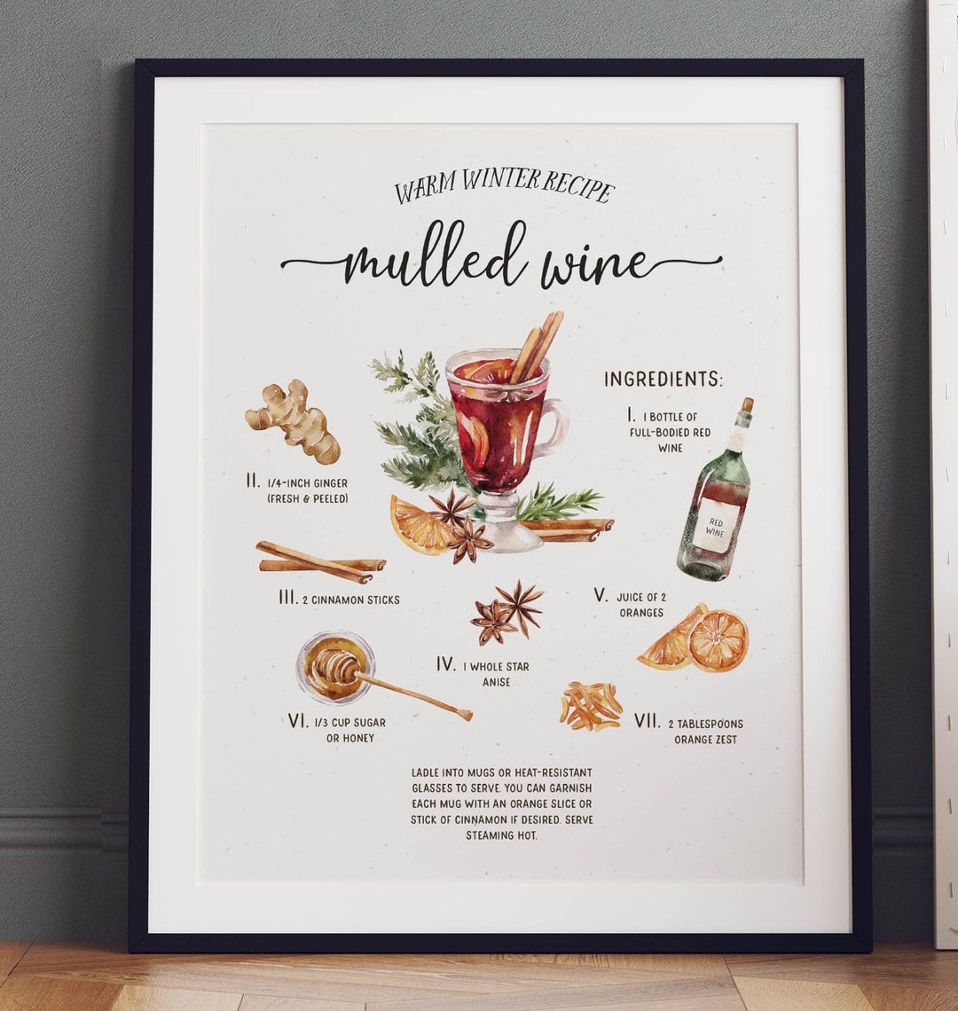Christmas Bar Sign | Mulled Wine Recipe Sign | Mulled Wine Wall Print ...
