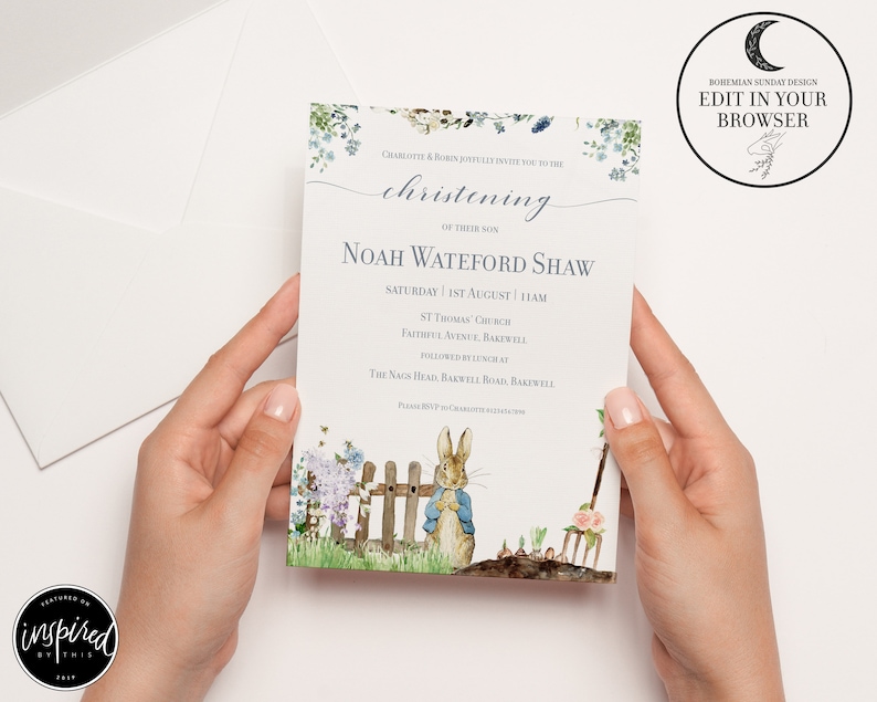 Peter Rabbit Christening Invitation Peter Rabbit Baptism Etsy UK