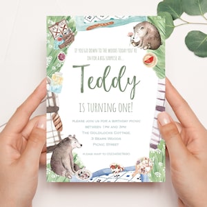 Picnic Birthday Invitation | Teddy Bears Picnic | Bear Birthday invitation | Woodland Birthday Invitation | Garden Party Birthday