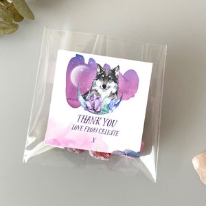 Wolf Boho Birthday | Wolf Thank you Tag | Wolf Favour Tag | Bohemian Birthday sleepover | Purple Wolf Invitation