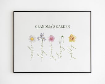 Grandma’s Garden | Custom Family Art Print | Personalised Birth Month Flower | Mothers Day Gift