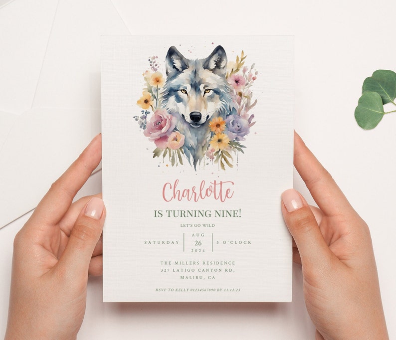 floral wolf boho invitation