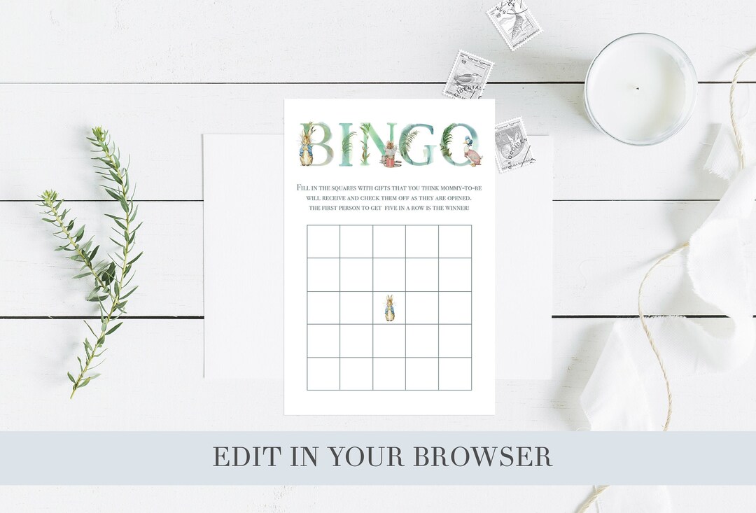Peter Rabbit Baby Shower | Peter Rabbit Bingo | Baby Bingo | Printable ...