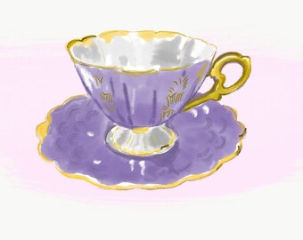 Digital Vintage Teacup PNG Download Clipart