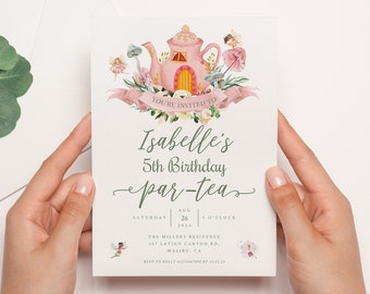 Fairy Tea Party Birthday Invitation | Girls Fairy Party Invitation | Garden Tea Party invitation | Vintage Tea Party Invitation |