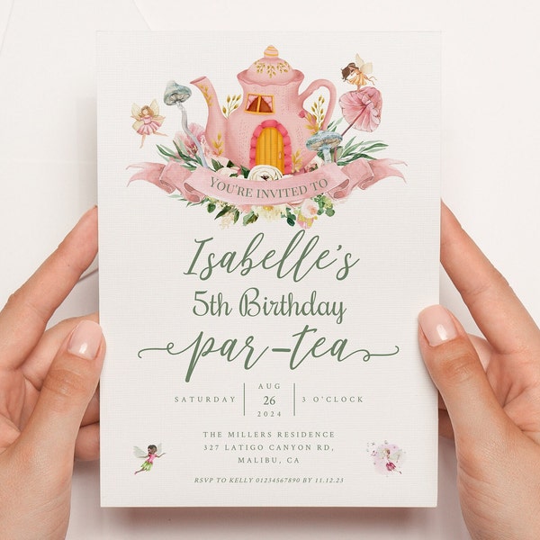 Fairy Tea Party Birthday Invitation | Girls Fairy Party Invitation | Garden Tea Party invitation | Vintage Tea Party Invitation |