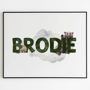 Woodland Kids Room Print | Bear Name Print | Forest Name Print | Woodland Baby Gift | Custom Baby Gift | Bear Nursery Art
