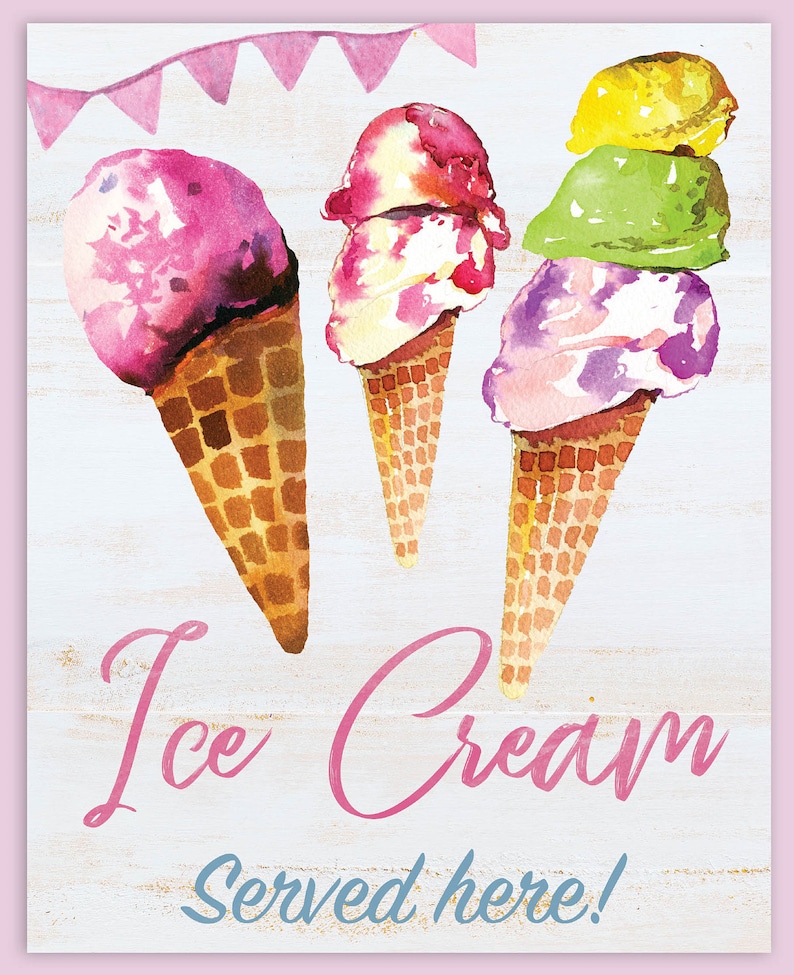 Printable Ice Cream Sign Ice Cream Bar Parlor PDF Icecream Etsy UK