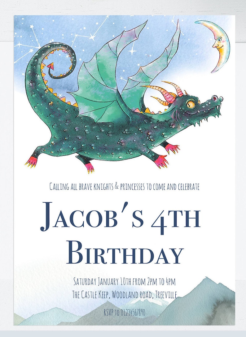 DrachenPartyEinladung Drachen Geburtstag Märchenhafte Etsy