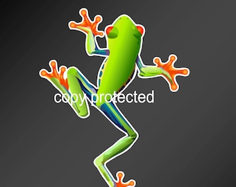 vinyl sticker green tree frog car bumper sticker  128 mm across and 177 mm tall ( approx 5 x 7 inches)   laptop sticker