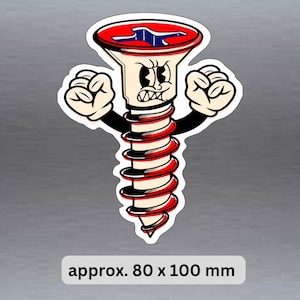funny sticker angry screw cartoon character vinyl retro 80 x 100 mm sticker ( 3.2 x 4 inches )