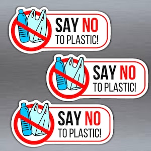 plastic ban  say no to plastic save the oceans set of 3 vinyl stickers 85.5 x 40mm ( 3.4 x 1.6 inches ) car bumper laptop