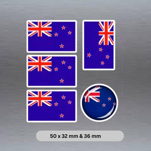 5 x small New Zealand Aotearoa flag stickers.  4 x 50 x 32 each and 1 x 36 mm round waterproof vinyl