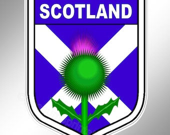 Shield with the flag of Scotland, a thistle vinyl sticker for car bumper laptop  Approx 79 x 100 mm ( 3.3 x 4 inches )