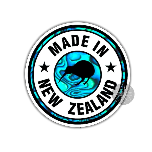 Made in New Zealand kiwi round vinyl sticker with paua shell background 97mm NZ laptop stickers car stickers