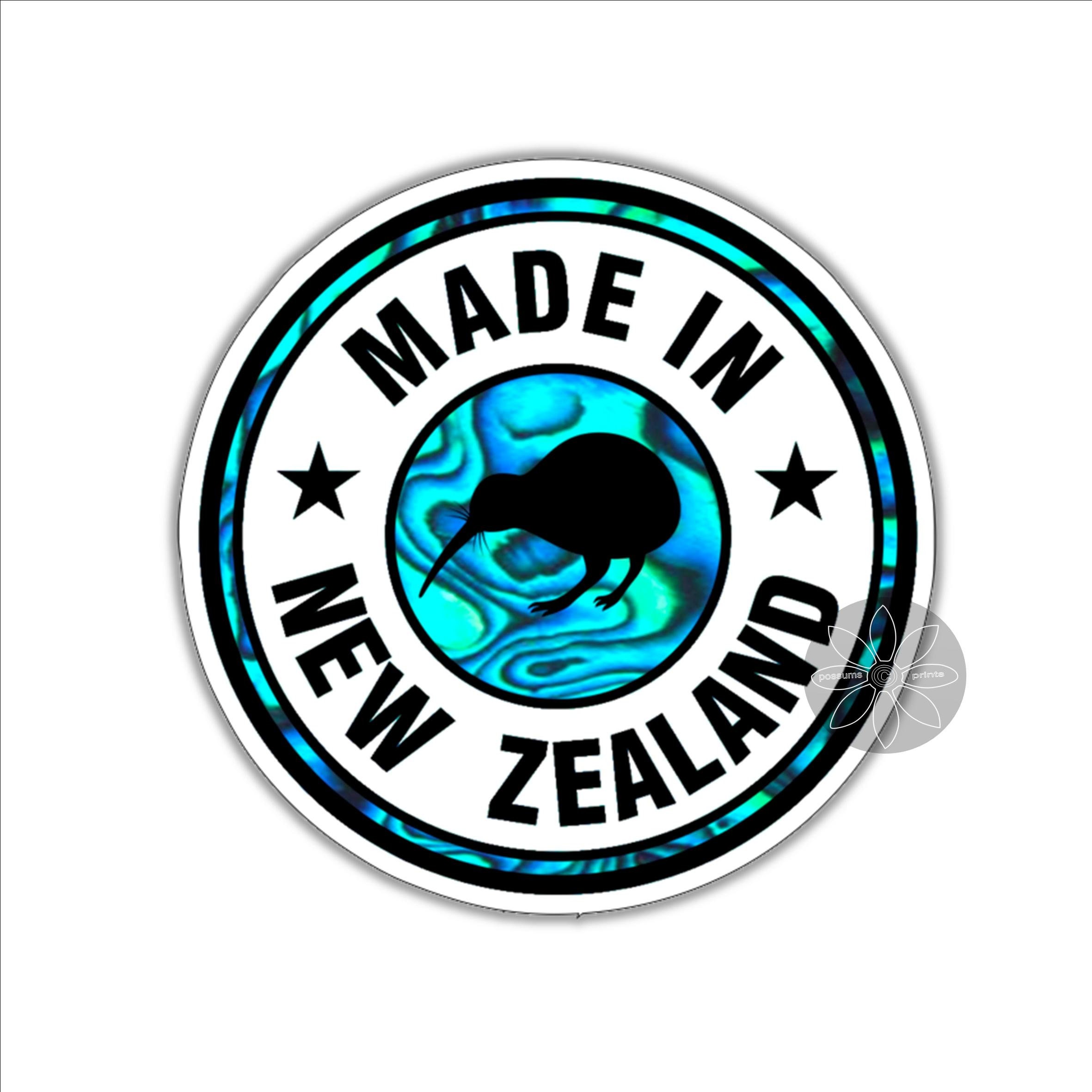 made in new zealand kiwi round vinyl sticker with paua shell etsy
