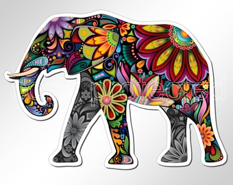 elephant colorful vinyl stickers / car sticker / laptop sticker/  bumper sticker / elephants wildlife animal 103 x 73 mm (4.1 x 3 inches)