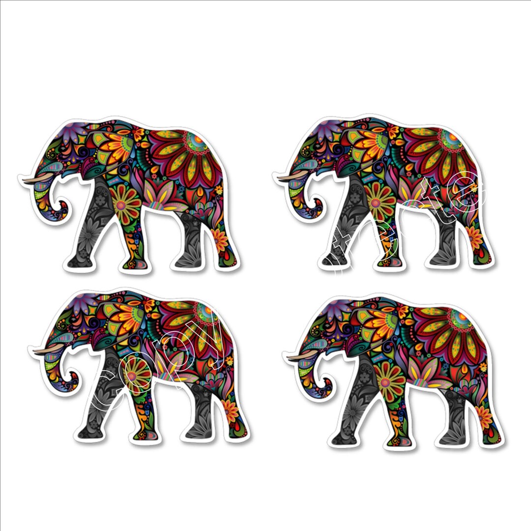 Colorful Elephant Vinyl Stickers Set of 4 for Laptop Car Etsy