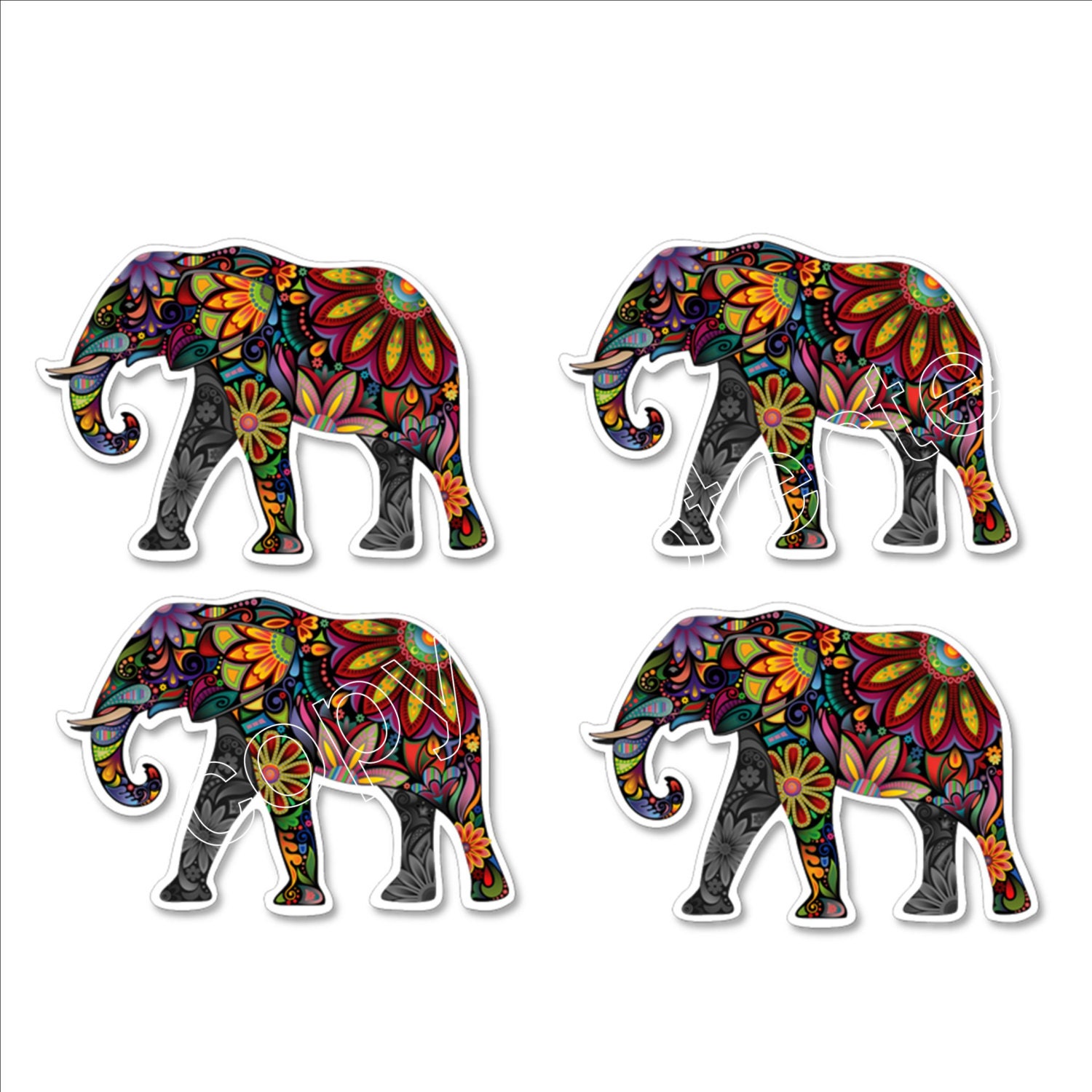 Colorful Elephant Vinyl Stickers Set of 4 for Laptop Car Etsy