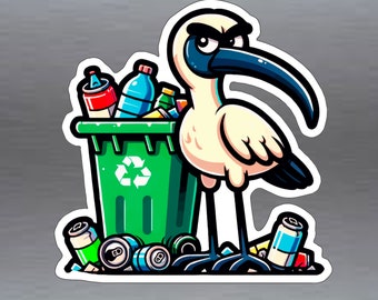 Funny Aussie bin chicken with attitude white ibis vinyl sticker 96 x 98 mm (3.3 x 3.9 inches )