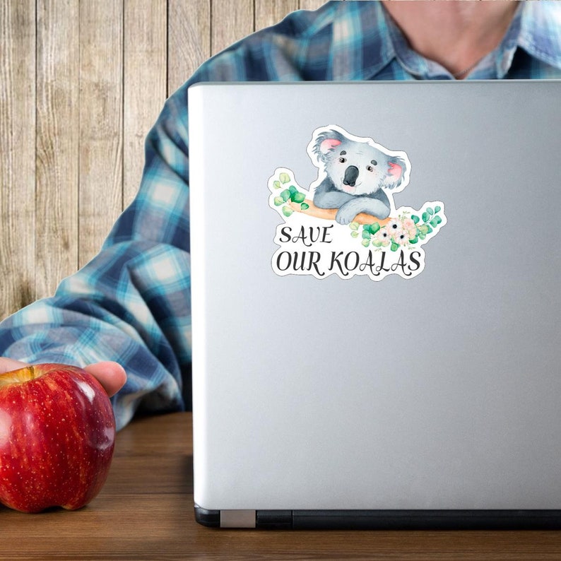 Save our koalas vinyl sticker car laptop with watercolour Australian koala Approx 105.3 x 91.1 mm ( 4.2 x 3.6 inches) image 3