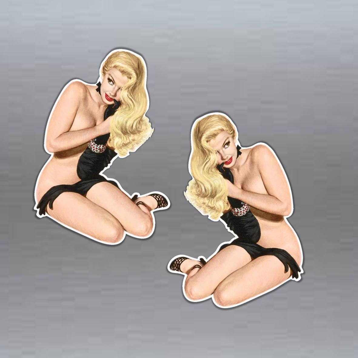 Sexy Pin up Girls Vinyl Sticker Blonde Wearing Nothing photo picture