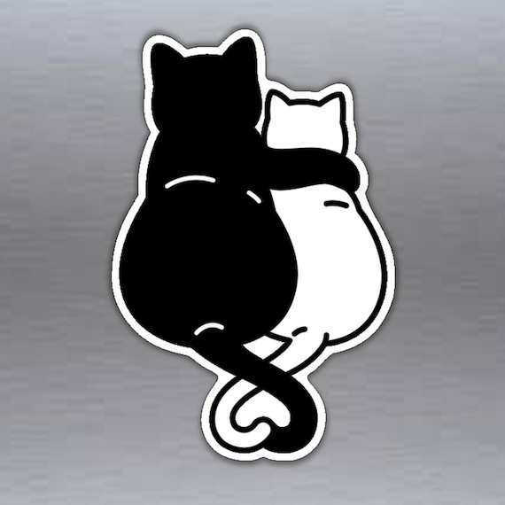 Black and white cats hugging with love heart tails vinyl Etsy