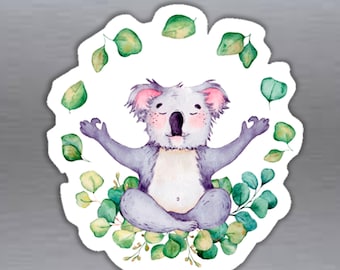 Australian zen koala with eucalyptus leaves vinyl sticker laptop car bumper stickers 94 x 100 mm ( 3.7x 4 inches)