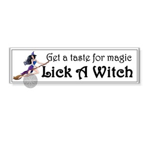 get a taste for magic lick a witch white background funny vinyl bumper sticker pagan wiccan 200 mm x 52 mm ( 8 x 2 inches)