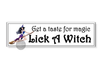 get a taste for magic lick a witch white background funny vinyl bumper sticker pagan wiccan 200 mm x 52 mm ( 8 x 2 inches)
