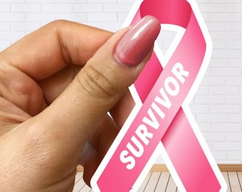 SURVIVOR ピンク乳がんリボン ビニールステッカー デカール 61 x 101 mm (2.4 x 4 インチ)
