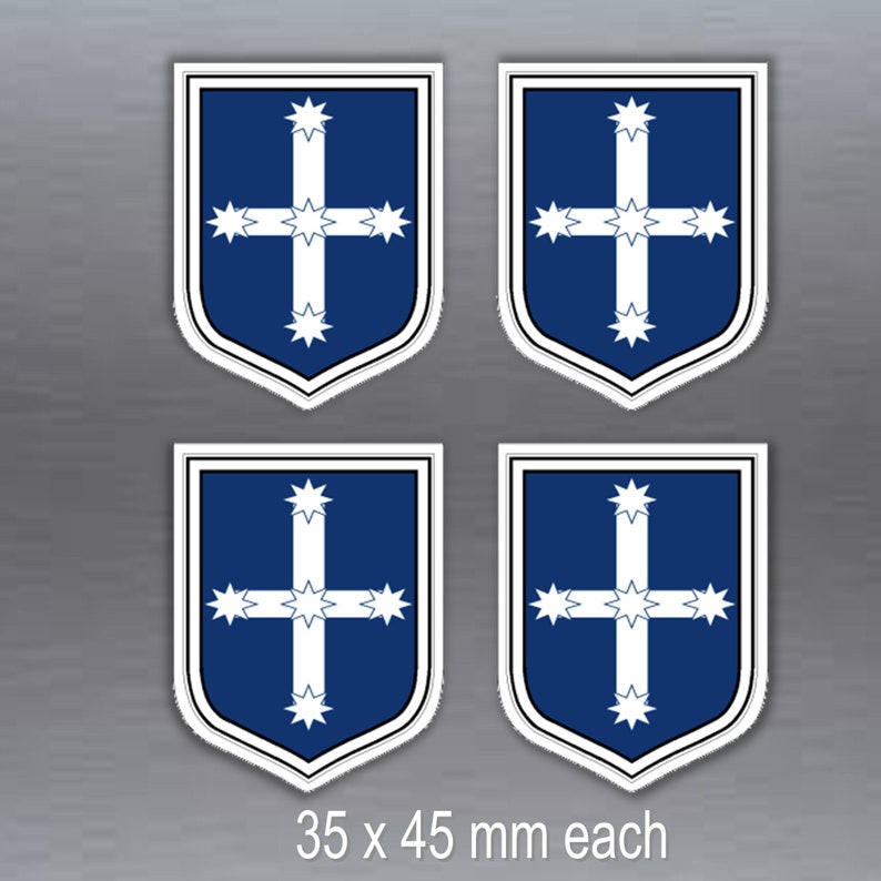 4 small Australian Eureka flag shield vinyl stickers at 35 x 45 mm each image 1