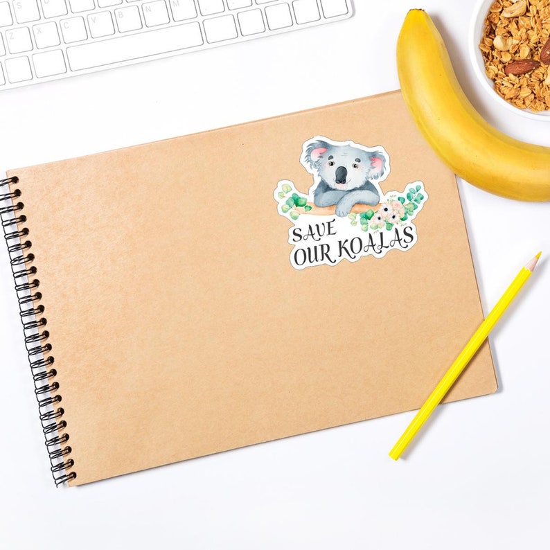 Save our koalas vinyl sticker car laptop with watercolour Australian koala Approx 105.3 x 91.1 mm ( 4.2 x 3.6 inches) image 7