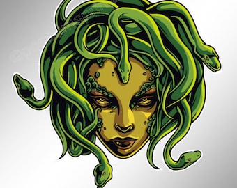 Medusa vinyl sticker decal. A Greek Goddess with snakes on her head and a deadly stare. 96 mm x 97 mm   ( 3.7 x 3.8 inches )