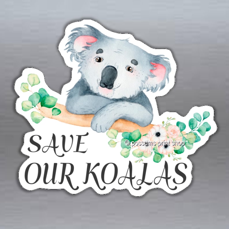 Save our koalas vinyl sticker car laptop with watercolour Australian koala Approx 105.3 x 91.1 mm ( 4.2 x 3.6 inches) image 1